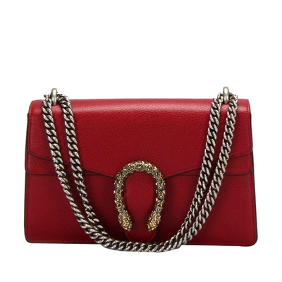 Shop Gucci Small Dionysus Leather Shoulder Bag In Red