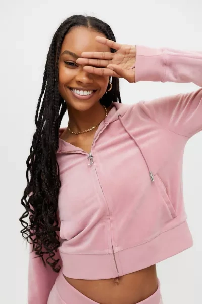 Shop Juicy Couture Embellished Velour Zip-up Hoodie Track Jacket In Blush