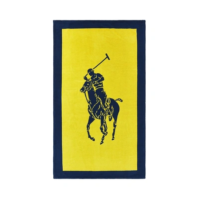 Shop Ralph Lauren Pony Jacquard Beach Towel In Yellow / Navy