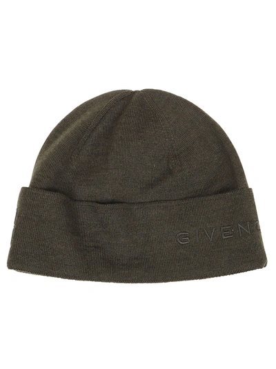 Shop Givenchy Logo Embroidered Ribbed Beanie In Grey