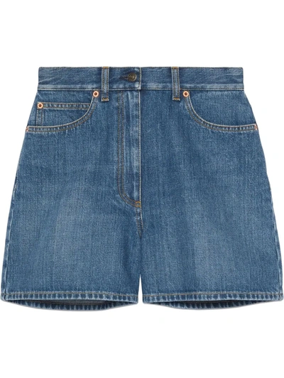 Shop Gucci Horsebit-detail Denim Shorts In Blue