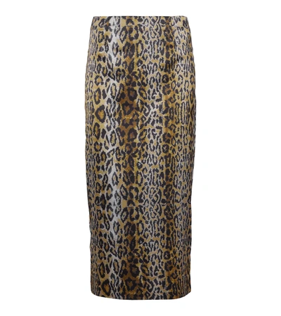 Shop Rotate Birger Christensen Tasha Leopard-print Midi Skirt In Brown