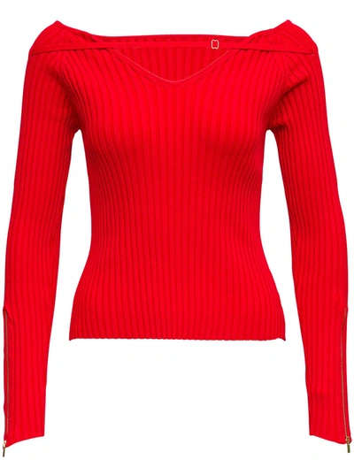 Shop Jacquemus La Maille Oro Rib Knit Sweater In Red