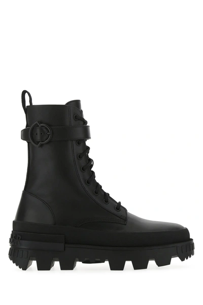 Shop Moncler Black Leather Carinne Boots  Black  Donna 39