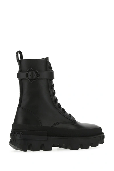 Shop Moncler Black Leather Carinne Boots  Black  Donna 39