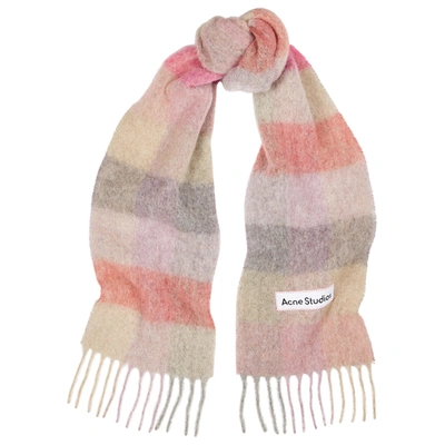 Shop Acne Studios Vally Checked Alpaca-blend Scarf In Pink