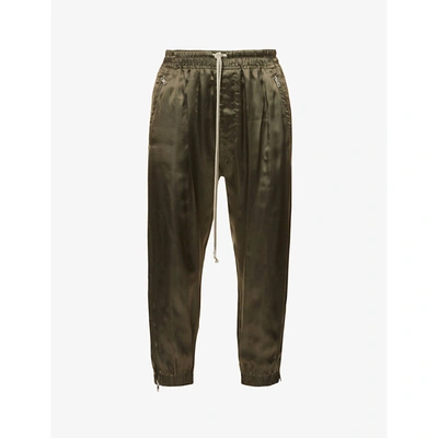 Shop Rick Owens Womens Green Cropped Mid-rise Satin Jogging Bottoms 10
