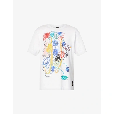 Shop Fendi Men's Bianco Wanderer Abstract-pattern Cotton-jersey T-shirt