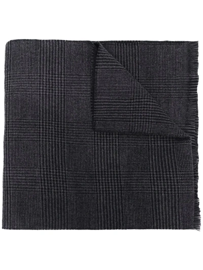 Shop Canali Tartan-check Wool Scarf In Grey