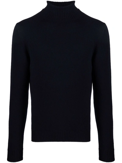 Shop Dell'oglio Roll-neck Rib-trimmed Jumper In Blue