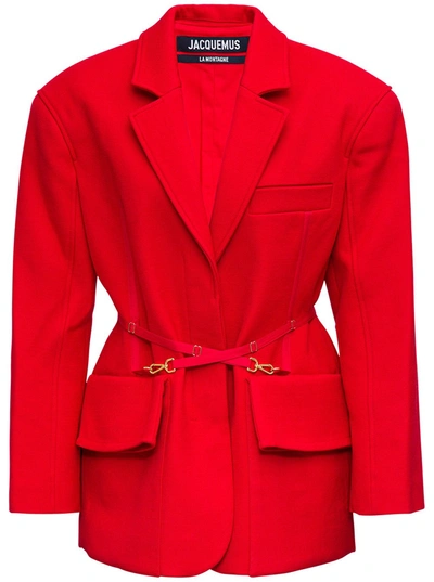 Shop Jacquemus Soco Straight Tailored Jacket In Red