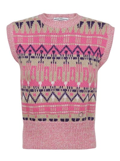 Shop Paco Rabanne Crewneck Intarsia Vest In Pink