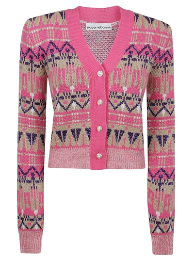 Shop Rabanne Paco  Graphic Intarsia Cardigan In Pink