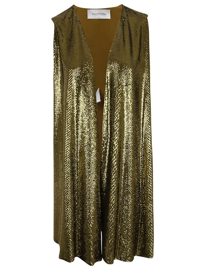 Shop Valentino Sequined Sleeveless Cape In Green