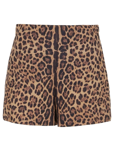 Shop Valentino Animal Print High Waisted Shorts In Brown