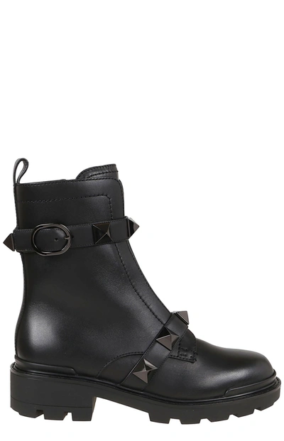 Shop Valentino Garavani Roman Stud Embellished Side Zipped Boots In Black