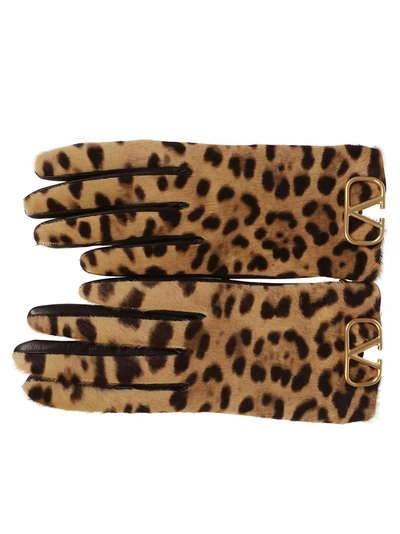Shop Valentino Vlogo Leopard Gloves In Multi