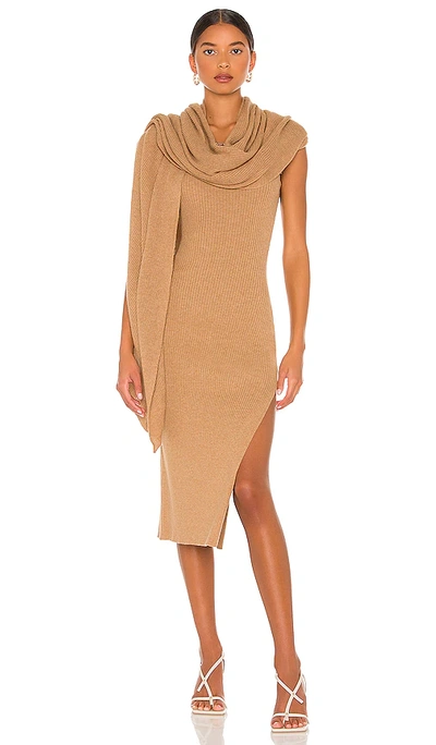 Lpa Salmah Dress With Detachable Shawl In Tan