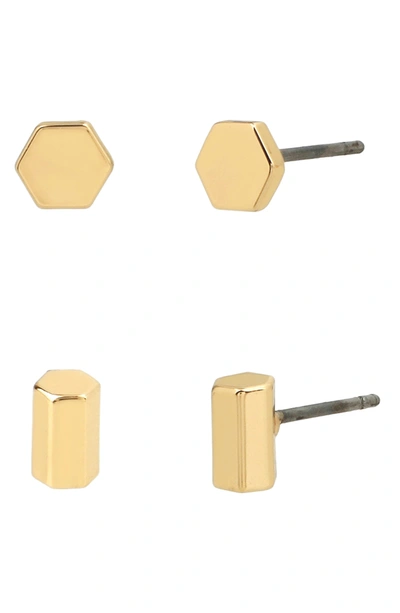 Shop Allsaints Set Of 2 Hexagon Studs In Gold