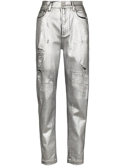 Shop Dolce & Gabbana Metallic High-waisted Jeans In Silber