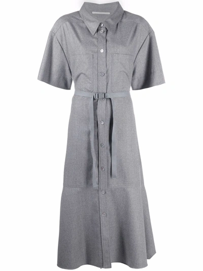 Shop Stella Mccartney Short-sleeve Belted Shirt Dress In Grey