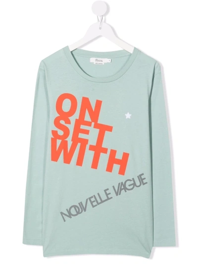Shop Bonpoint Teen Slogan-print Cotton T-shirt In Green
