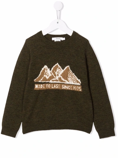 Bonpoint Slogan-print Long-sleeved Sweater In Green