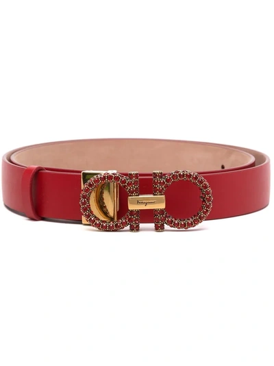 Shop Ferragamo Donna Leather Buckle Belt In Red