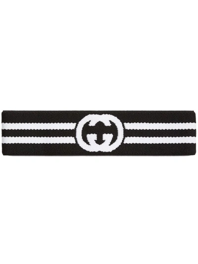 Shop Gucci Interlocking G Stripe Headband In Black