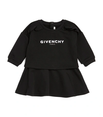 Shop Givenchy Kids Ruffled Logo Sweatshirt Dress (6-36 Months) In Black