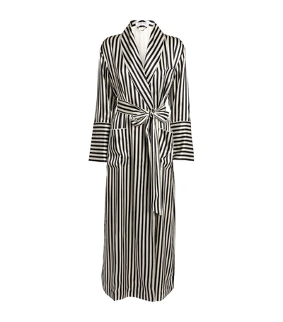 Shop Olivia Von Halle Striped Long Capability Robe In Black
