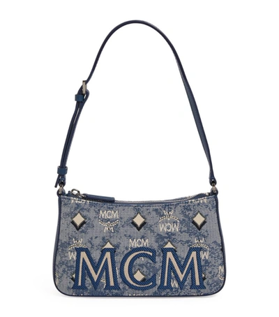 Shop Mcm Vintage Jacquard Monogram Shoulder Bag In Blue
