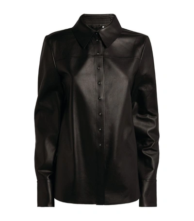 Shop Sportmax Leather Shirt Jacket In Black