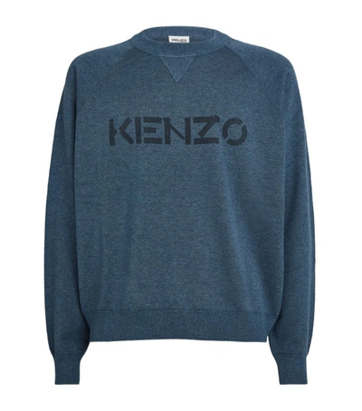 Shop Kenzo Wool-cotton Logo Sweater In Blue