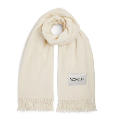 Shop Moncler Wool Logo Scarf In White