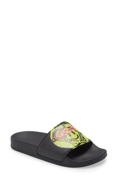 Shop Versace Medusa Smiley Face Slide Sandal In Black/ Yellow