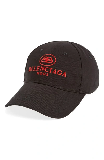 Shop Balenciaga Embroidered Logo Baseball Cap In Black Red