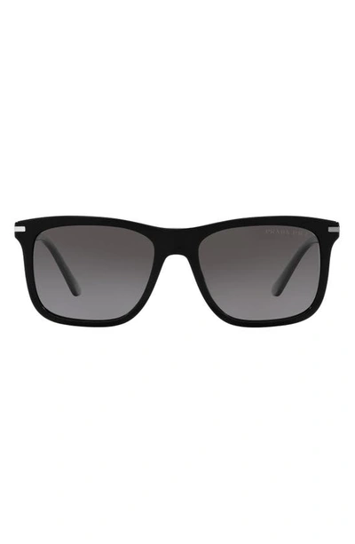 Prada 56mm Gradient Polarized Rectangular Sunglasses In Black