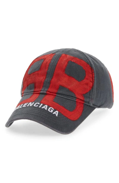 Shop Balenciaga Sprayed Logo Baseball Cap In Dark Grey/ Red