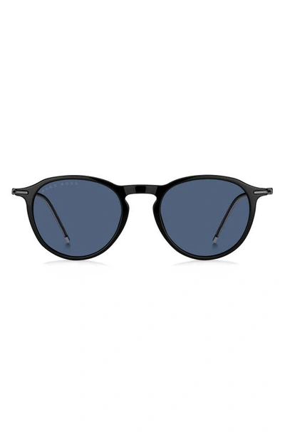 Shop Hugo Boss 50mm Round Sunglasses In Black / Blue