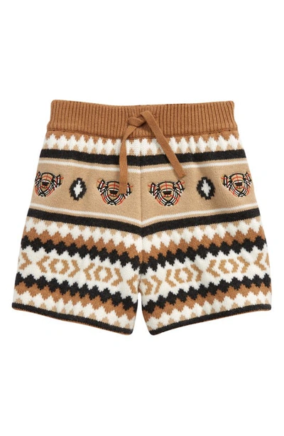 Shop Burberry Kids' Gerald Bear Fair Isle Wool & Cashmere Shorts In Camel Ip Pattern