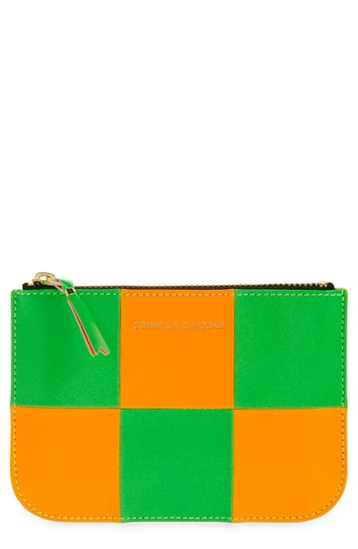 Shop Comme Des Garçons Small Fluo Squares Leather Pouch In Orange/ Green