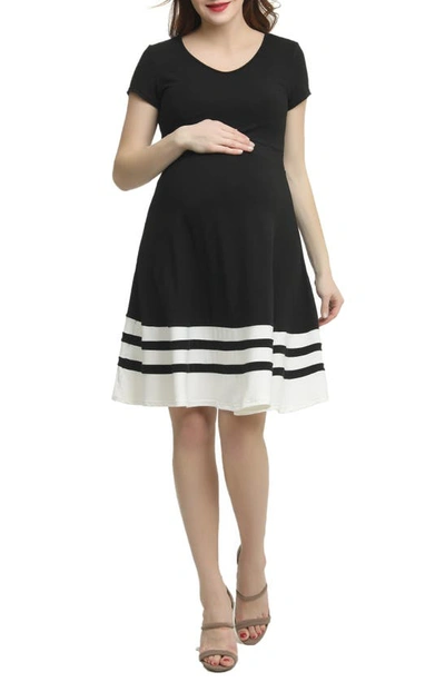 Shop Kimi And Kai Theresa Colorblock Maternity Skater Dress In Black/ White