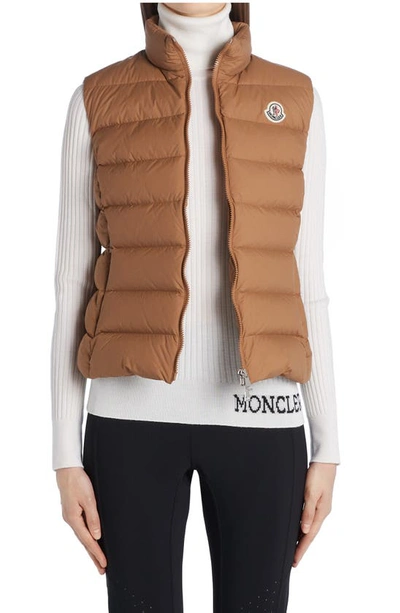 Shop Moncler Ghany Water Resistant 750 Fill Power Down Puffer Vest In Caramel