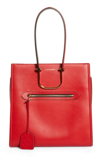 Shop Alexander Mcqueen The Tall Story Leather Tote In Red