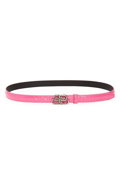 Shop Balenciaga Bb Logo Buckle Croc Embossed Leather Belt In 5608 Neon Pink