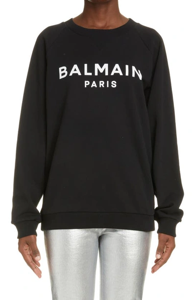 Shop Balmain Logo Graphic Sweatshirt In Noir/ Blanc