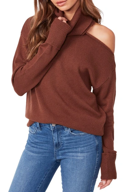 Shop Paige Raundi Cutout Turtleneck Sweater In Dark Brown Multi