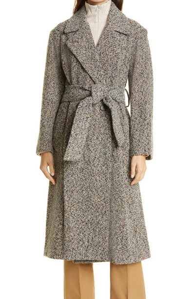 Shop Vince Textured Wool Blend Belted Coat In Pebblestone