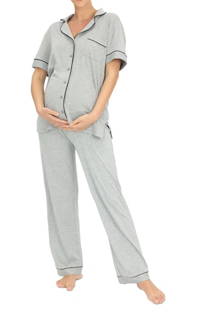 Shop Angel Maternity Short Sleeve Maternity Pajamas In Marl Gray